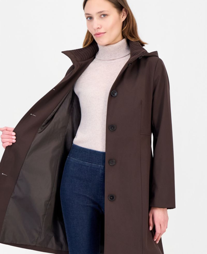 Women's Hooded Button-Front Knit Collar Coat, Created for Macy's