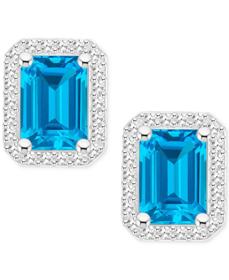 Amethyst (2 ct. t.w.) & Diamond (1/5 ct. t.w.) Halo Stud Earrings in Sterling Silver (Also in Citrine, Garnet, Peridot, & Blue Topaz)