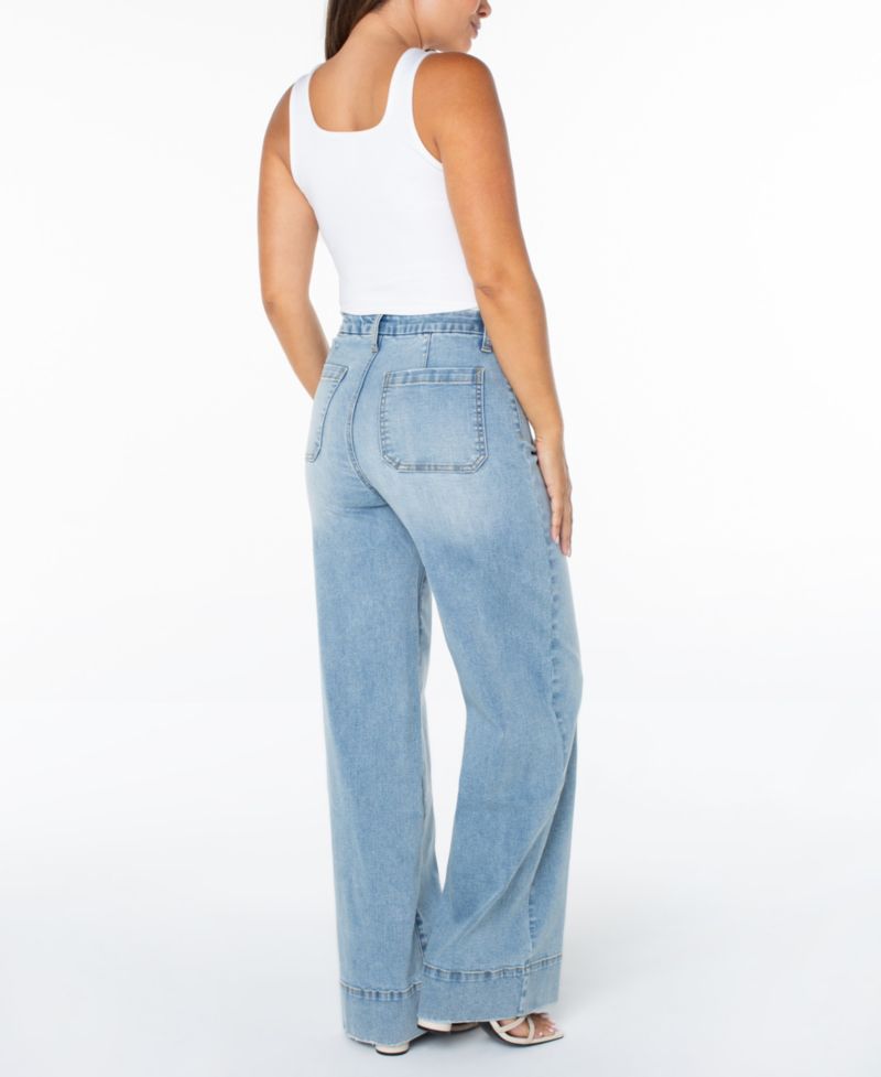 Juniors' High-Rise Wide-Leg Patch-Pocket Jeans