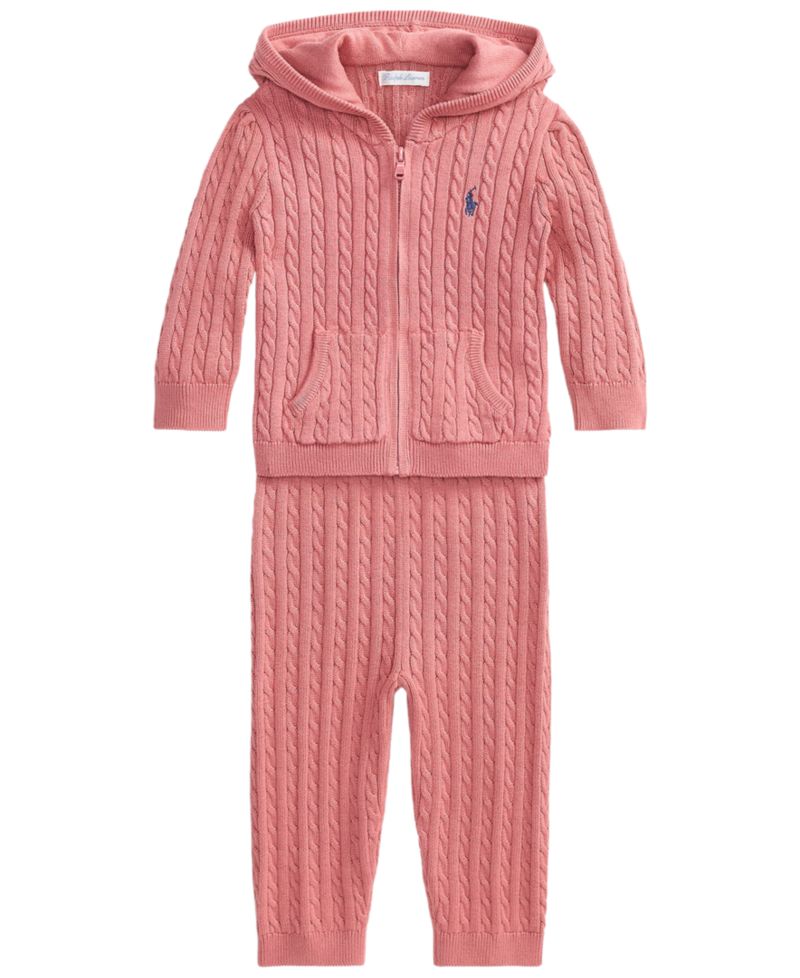 Baby Girls' Mini-Cable Full-Zip Hoodie and Pants, 2-Piece Set