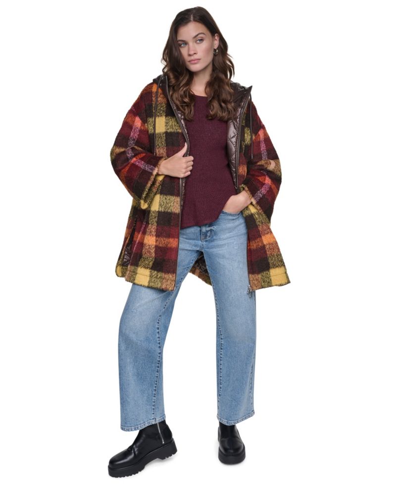 Women's Plaid Quilted-Hood Jacket