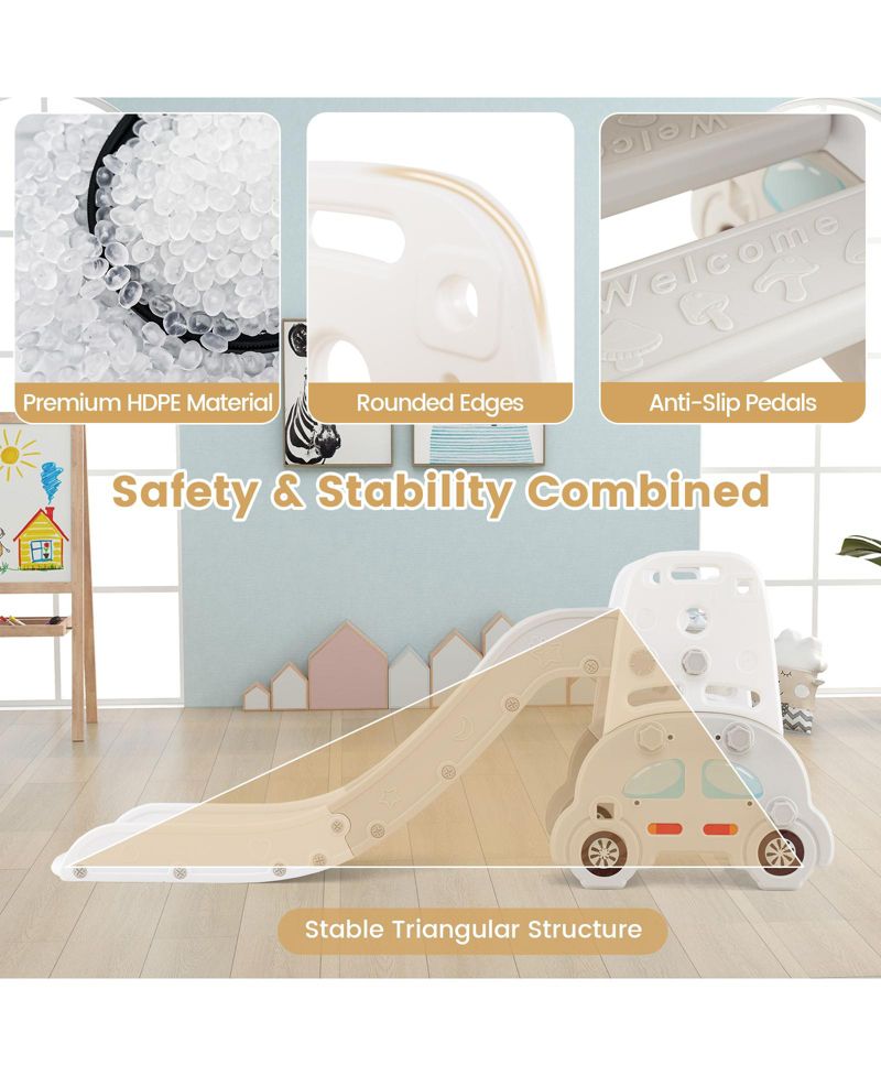 Toddler 5-in-1 Indoor Playground Slide Set with Easel, Stool and Book Rack