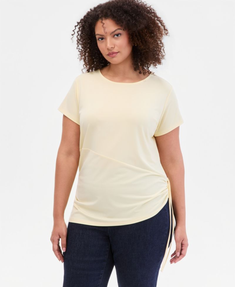 Plus Size Tie-Side Cap-Sleeve Top