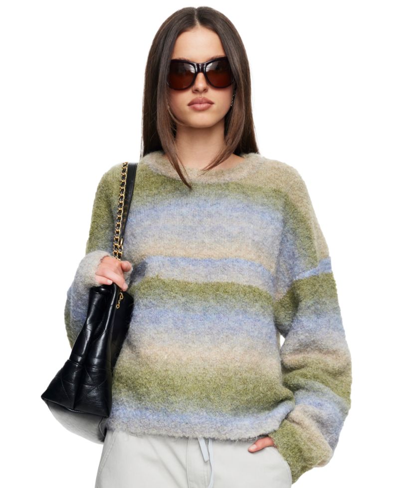 Women's Loyalty Knit Striped Fuzzy-Knit Sweater
