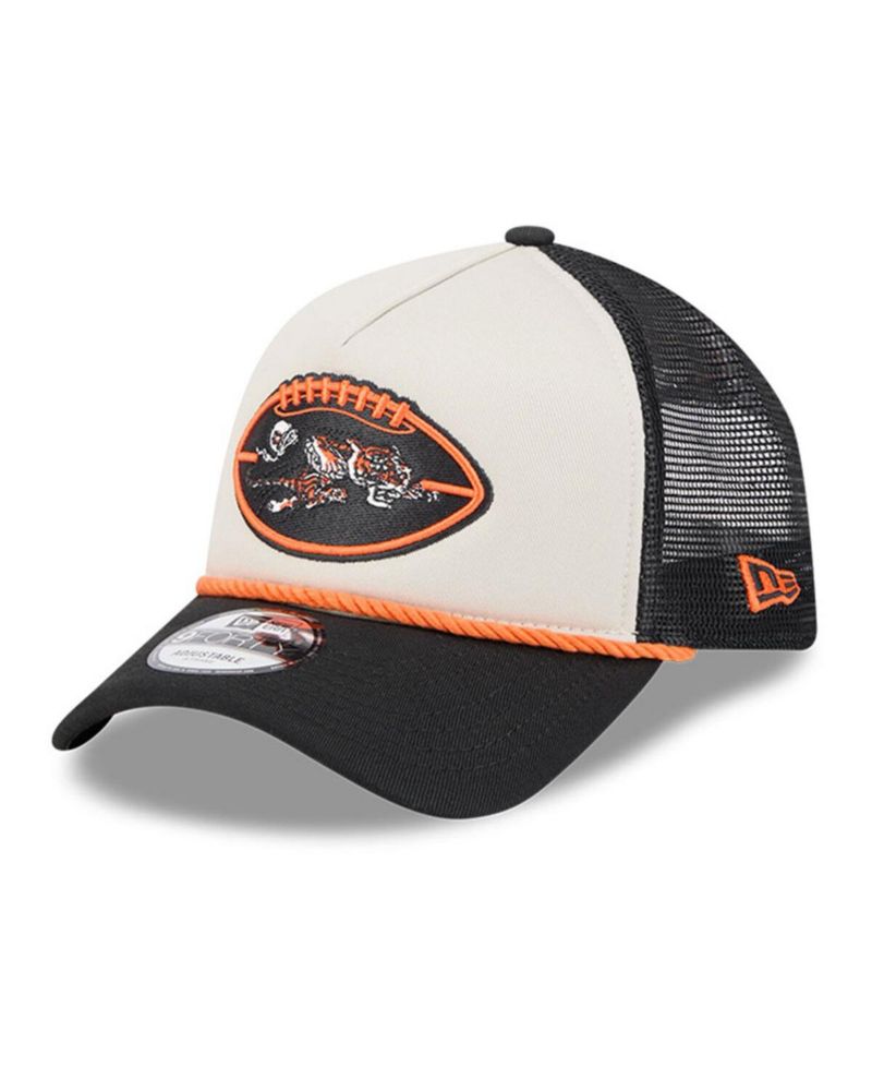 Men's Stone/Black Cincinnati Bengals 2024 Sideline Historic 9FORTY A-Frame Trucker Adjustable Hat