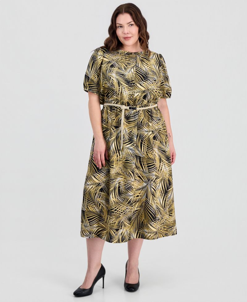 Plus Size Puffed-Sleeve Shirt-dress