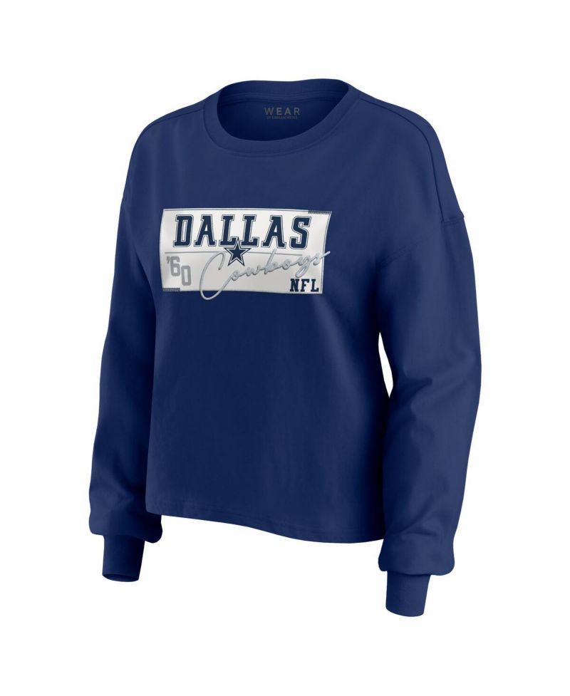 Women's 2-Piece Navy Dallas Cowboys Heavy Rugby Jersey Long Sleeve T-Shirt and Shorts Lounge Set