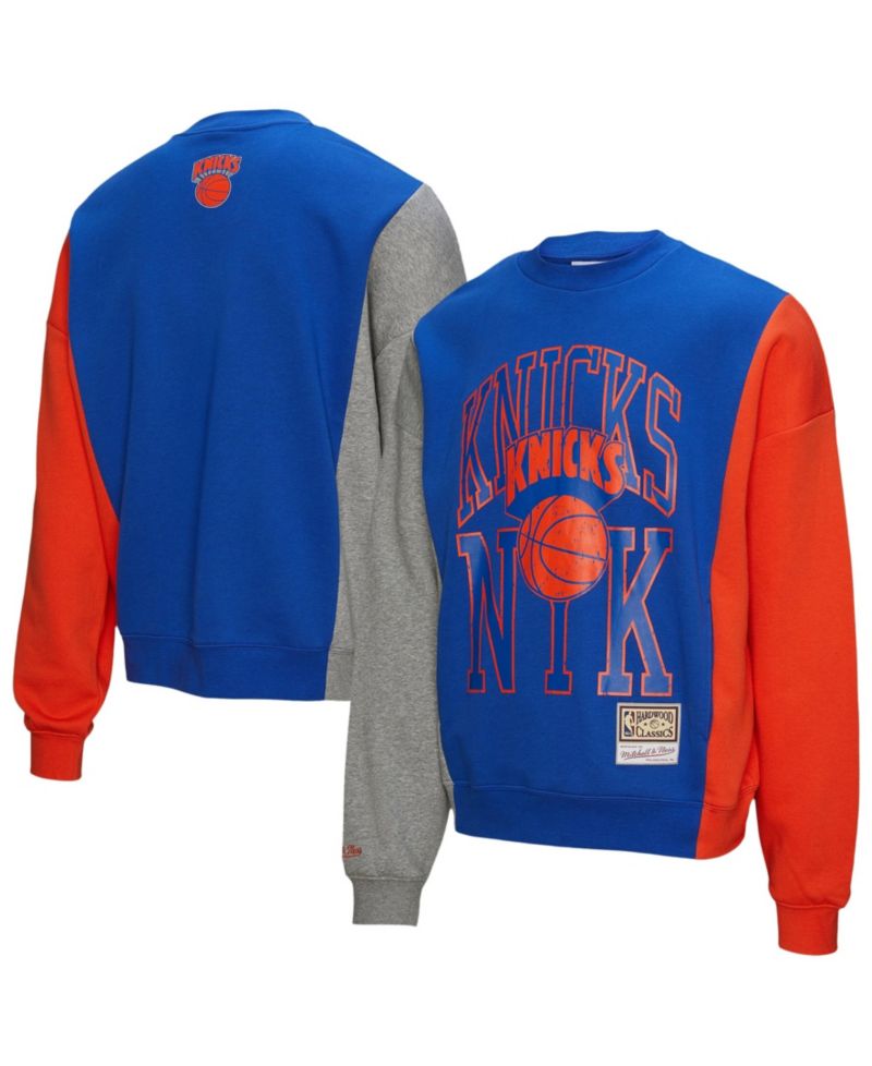 Men's and Women's Blue New York Knicks Hardwood Classics Split 3 Pullover Sweatshirt