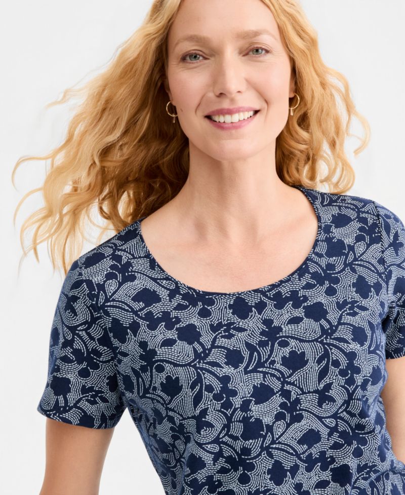 Petite Printed Short-Sleeve Scoop-Neck Top