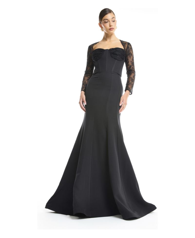 Women's Sweetheart Sheer 3/4-Length Lace Sleeves Mermaid Evening Gown