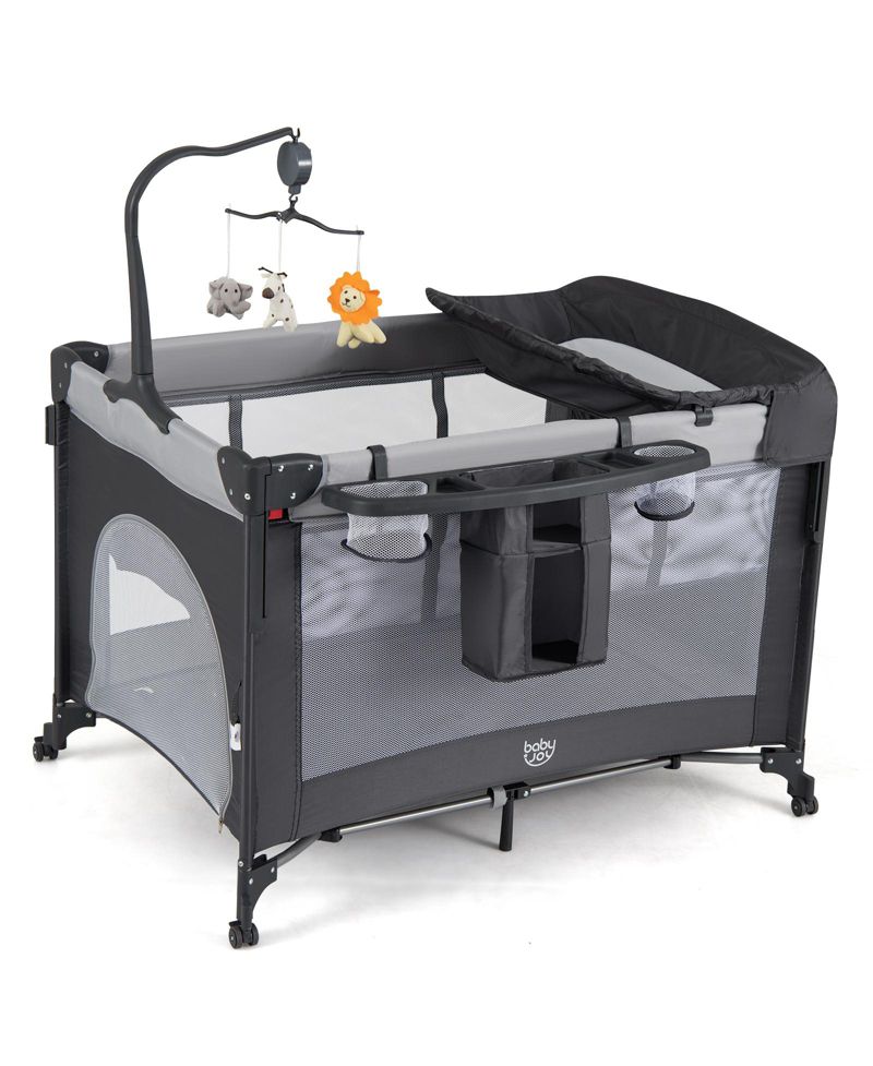 Baby Bassinet Bedside Crib with Changing Table Mattress Detachable Canopy Basket