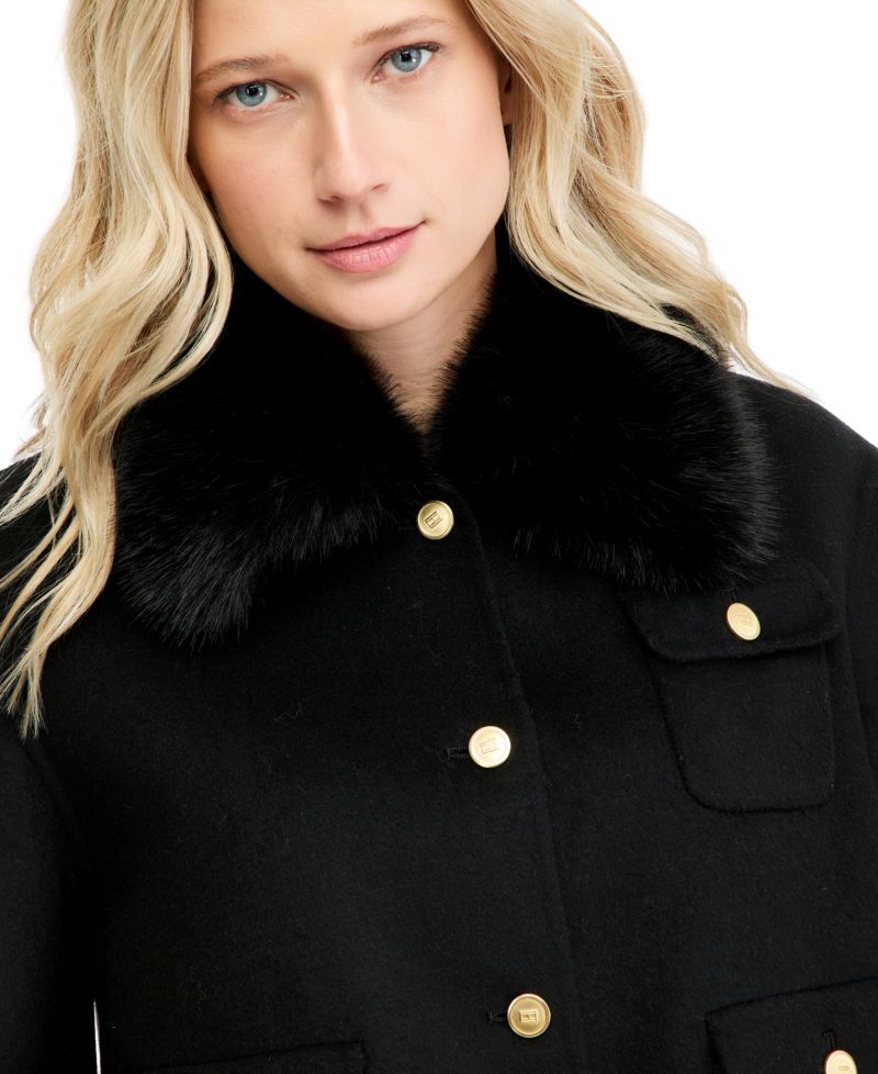 Women's Wool-Blend Cropped Jacket with Faux Fur