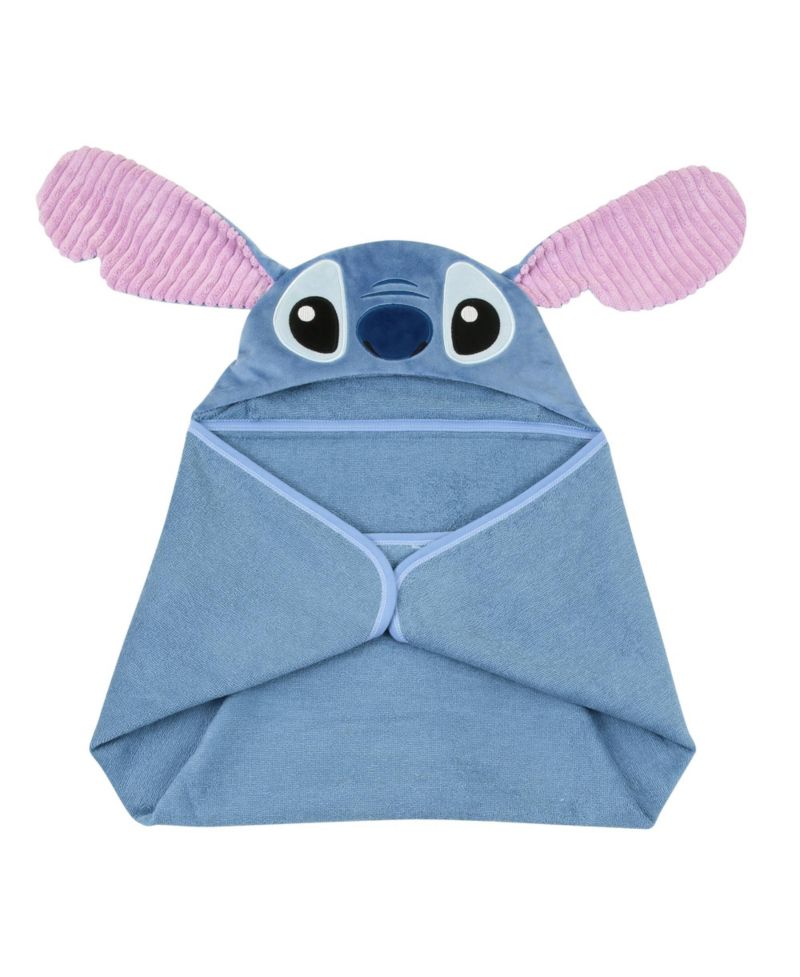 Baby Lambs and Ivy Disney Stitch Luxury Blue Cotton Terry Hooded Bath Towel