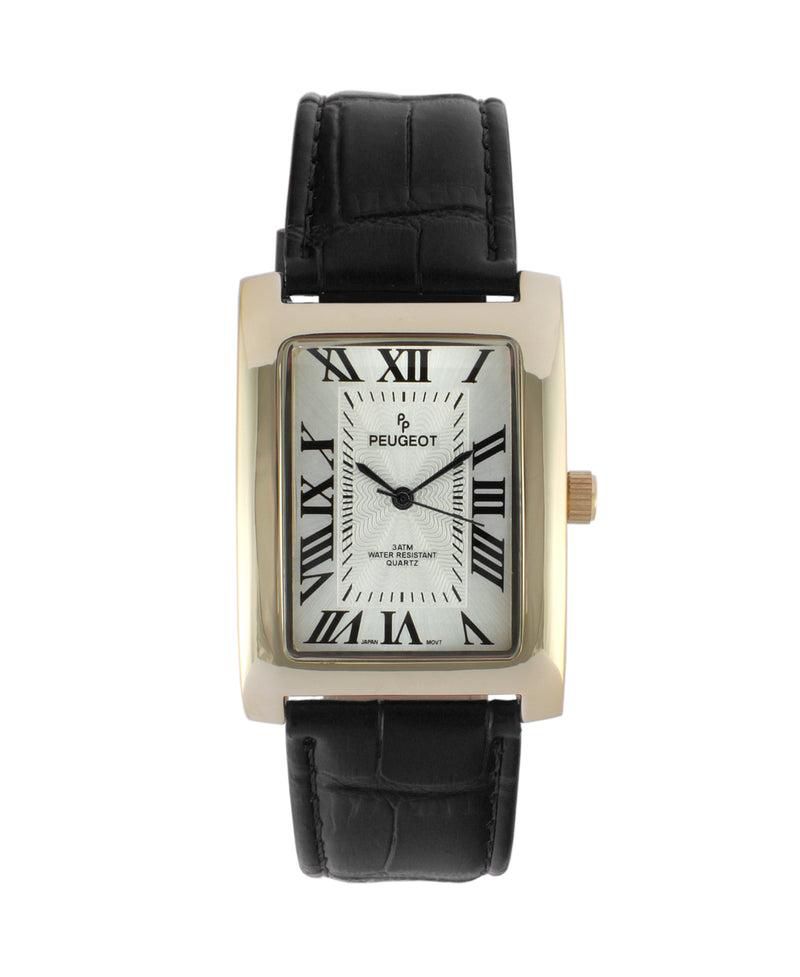 Men's 43x30 mm Black Vintage Like Tank Leather Strap Watch