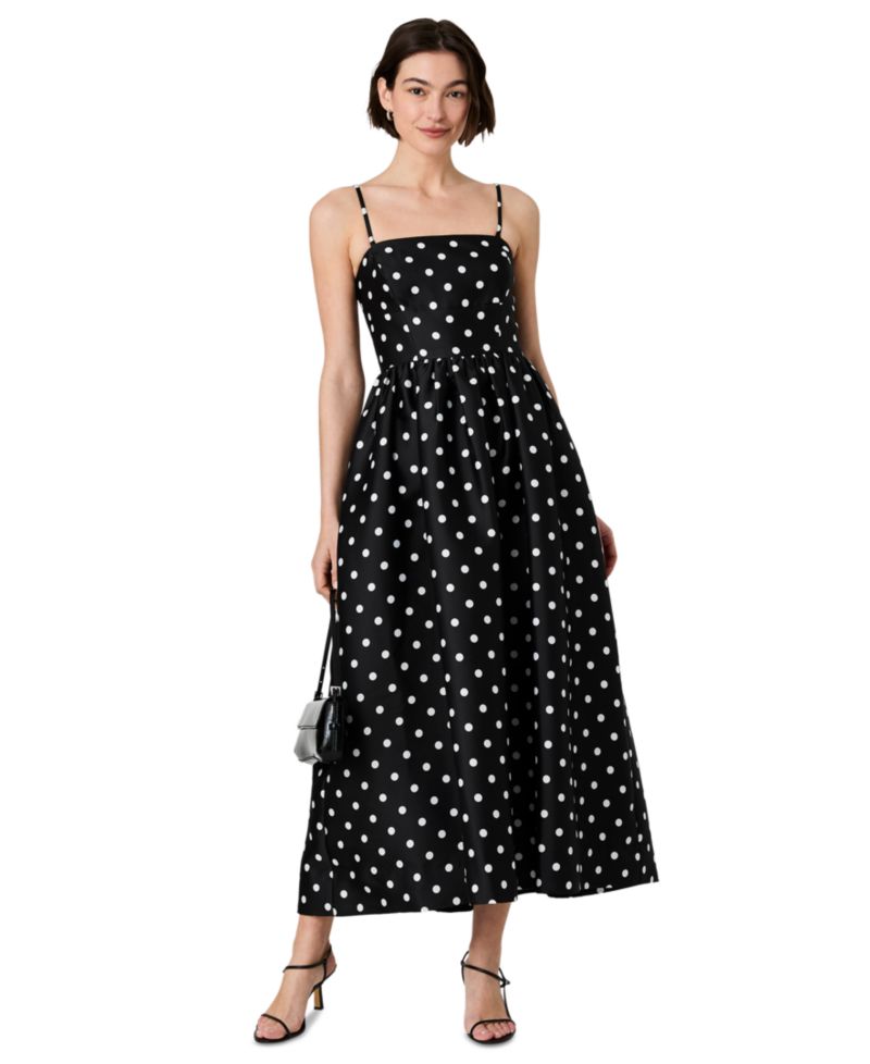 Women's Structured Taffeta Strapless Polka Dot Midi Dress