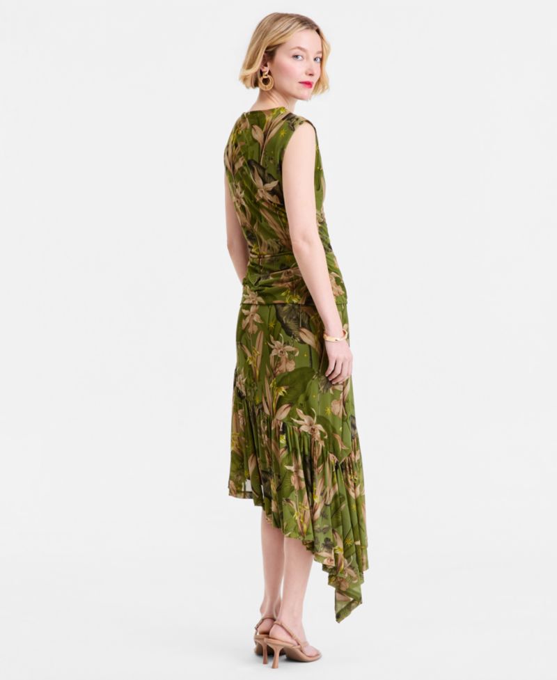 Women's Printed Mesh Asymmetric Hem Midi Skirt