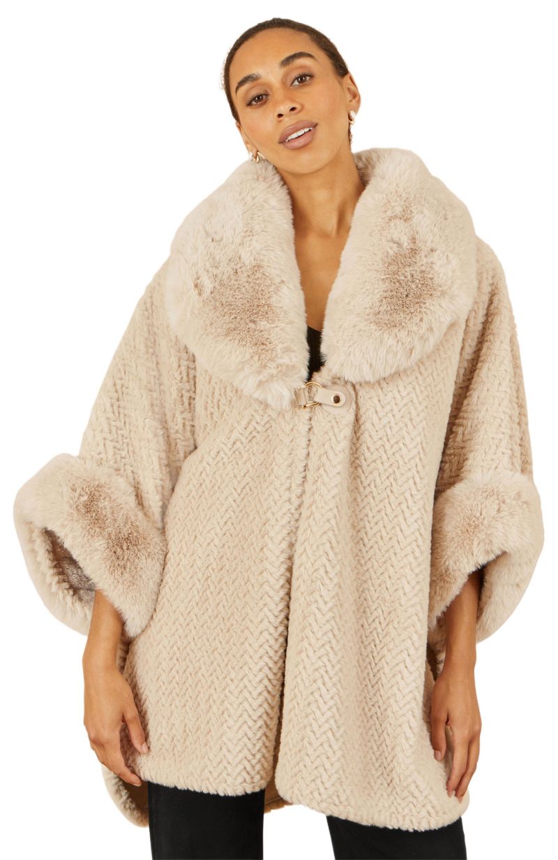 Women's Textured Faux Fur Lined Cape