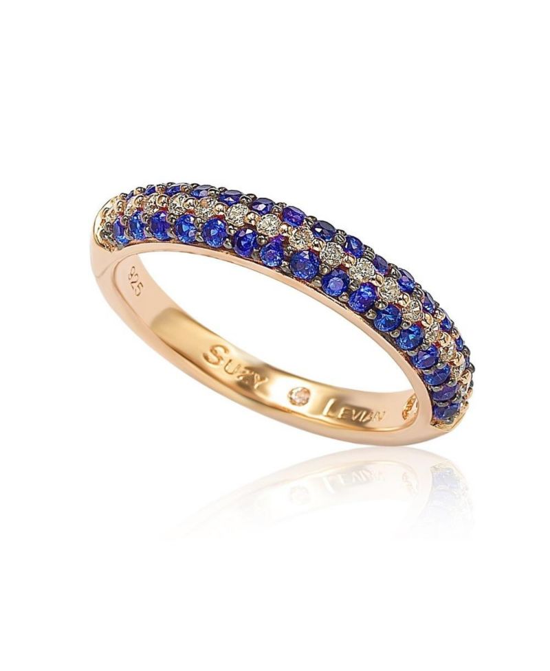 Suzy Levian Rose Sterling Silver Micro-Pave Colored Cubic Zirconia Stackable Band