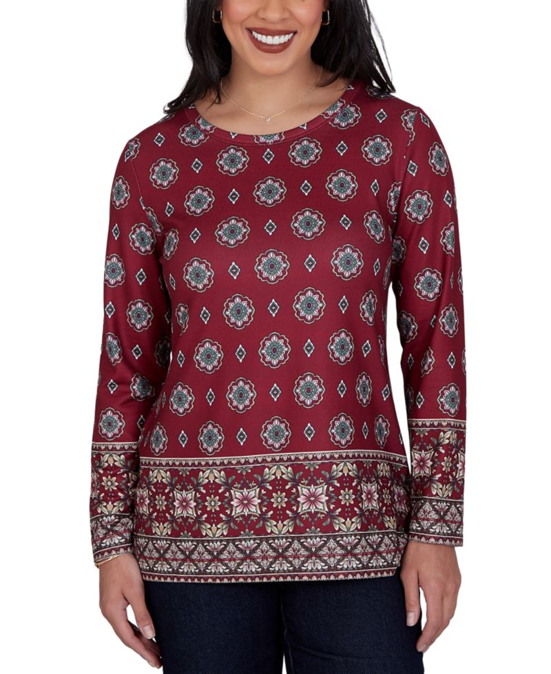 Petite Medallion Long-Sleeve Knit Top