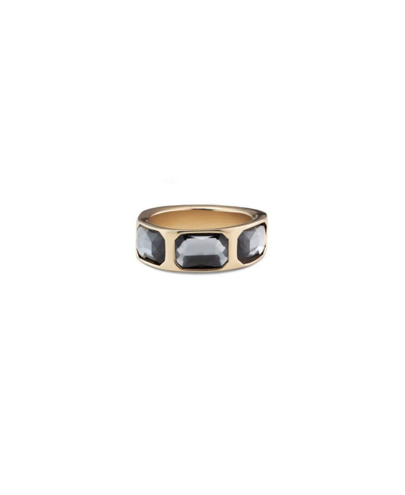 Three Faceted Crystals Emerald Cut Metal Alloy Ring