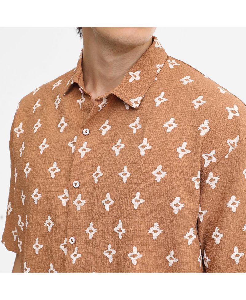 Men's Tan Floral-Tactile Oversized Shirt