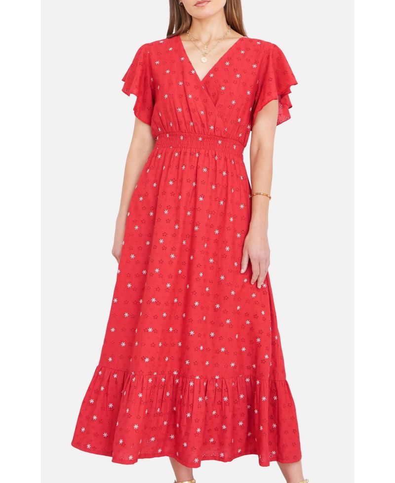 Women's Broderie Anglaise Wrap Midi Dress