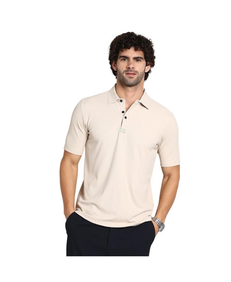 Men's Saltbox Beige Seamless Ribbed Polo T-Shirt