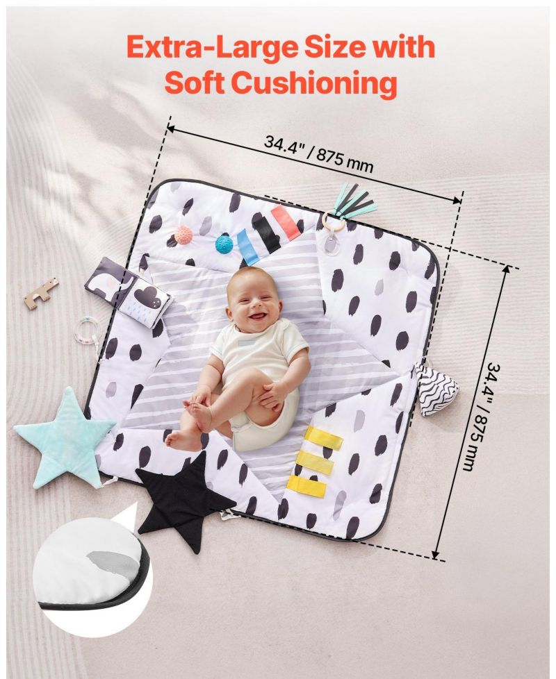 Infant Foldable Washable Play Gym Mat with 6 Detachable Toys