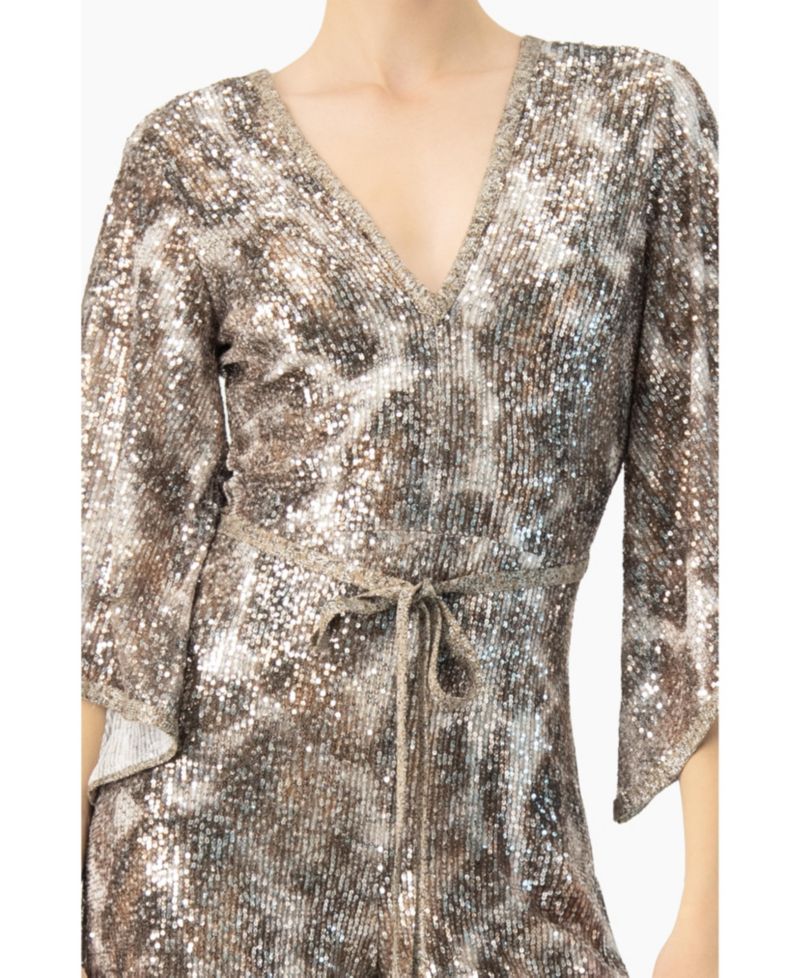 Women's Sequin Wide Leg V-Neck Jumpsuit