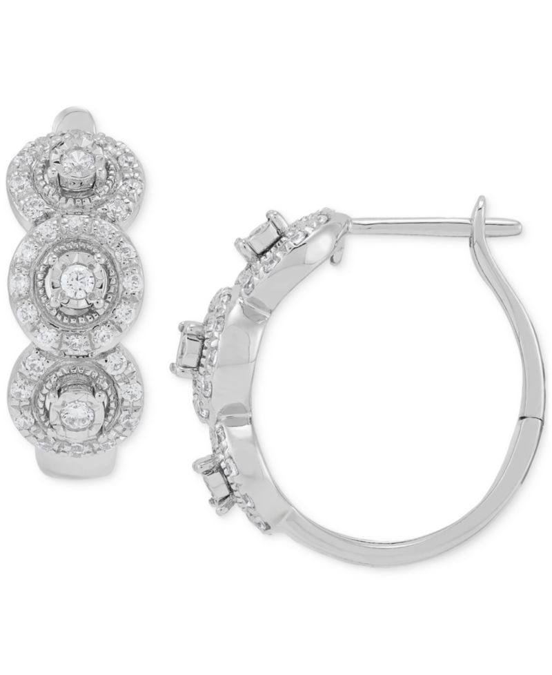 Lab Grown Diamond Triple Halo Hoop Earrings (1/2 ct. t.w.) in Sterling Silver