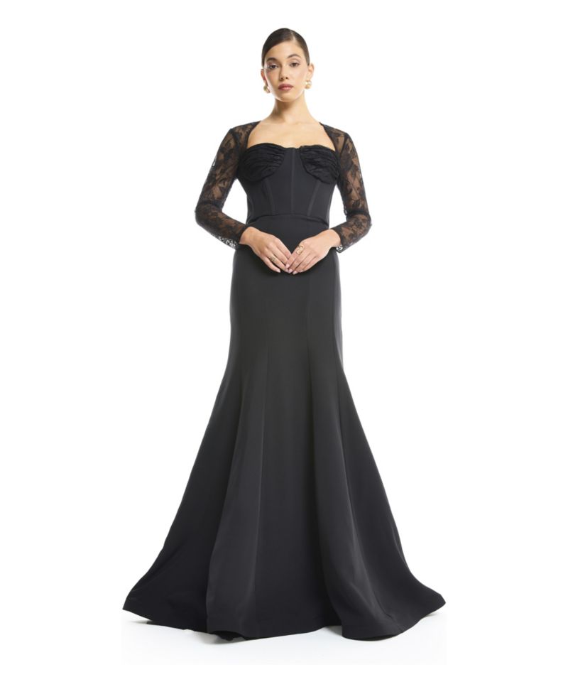 Women's Sweetheart Sheer 3/4-Length Lace Sleeves Mermaid Evening Gown