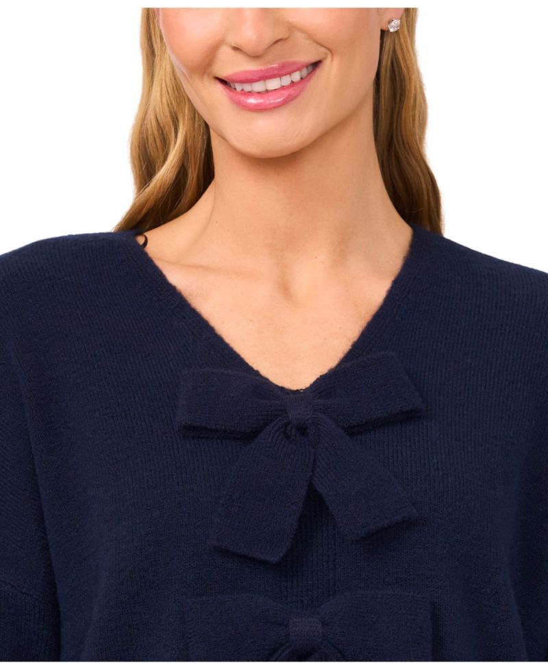 Women's Bow Detail V-Neck Sweater