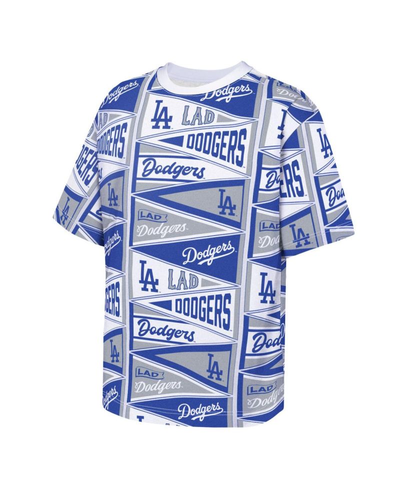 Big Boys and Girls Blue Los Angeles Dodgers All-Over Pennant T-Shirt
