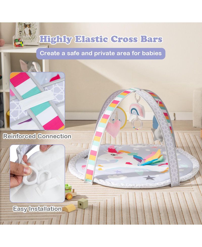 7-in-1 Baby Play Gym Mat with 5 Removable Sensory Toys, 33" x 20"