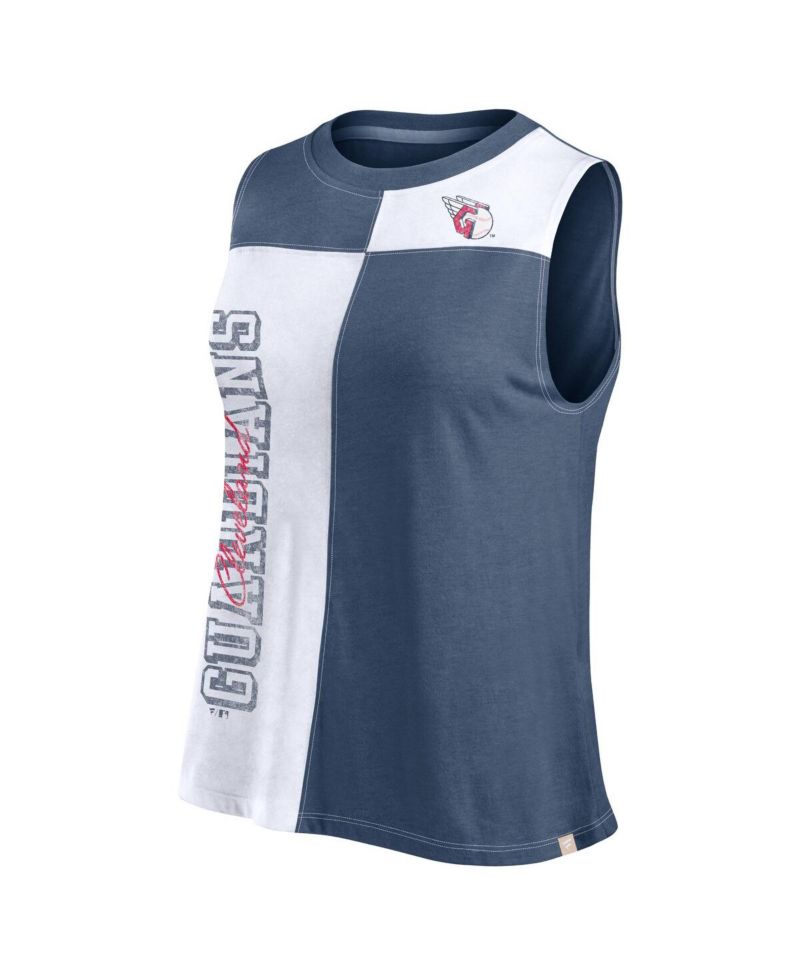 Women's Navy/White Cleveland Guardians Color-Block Tank Top