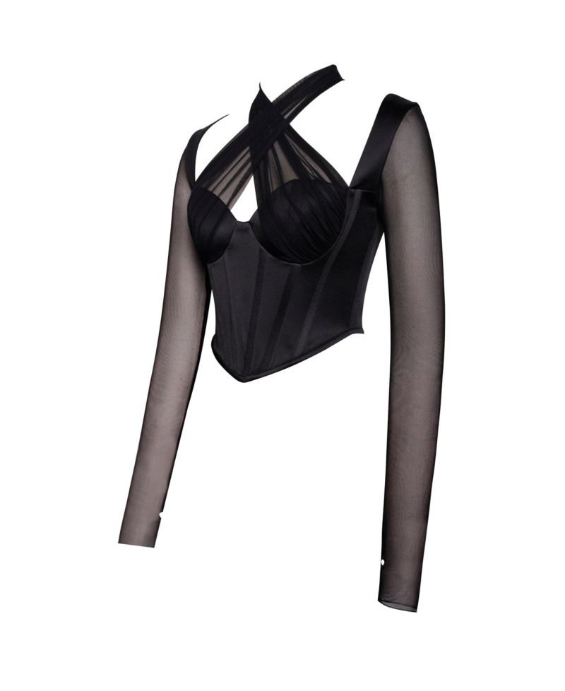 Women's Nataly Black Mesh Satin Corset Top