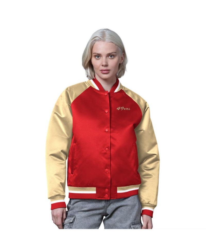 Women's Scarlet/Gold San Francisco 49ers Satin Full-Snap Varsity Jacket