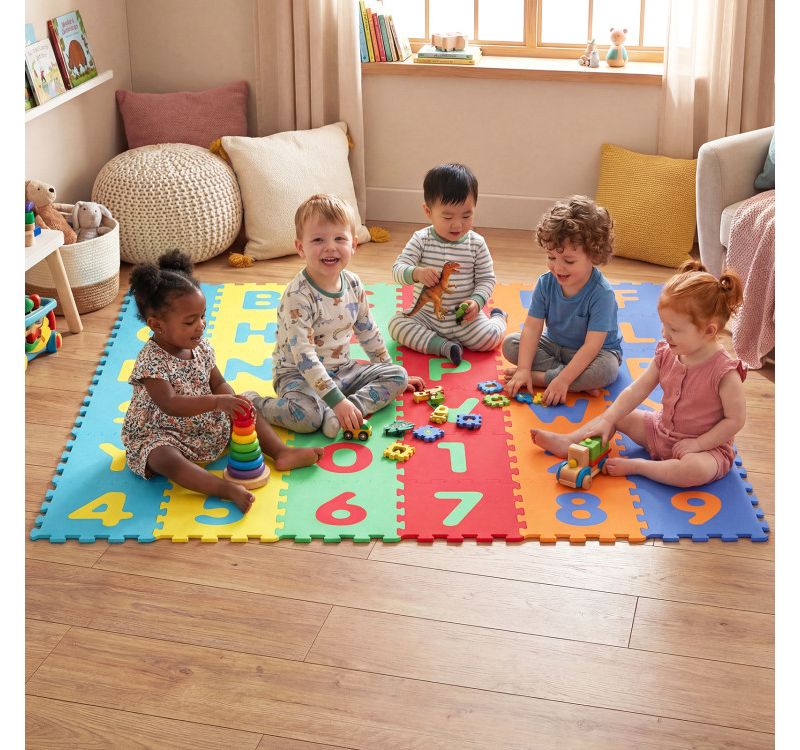 36-Piece Interlocking Baby Puzzle Floor Tiles with Alphabet