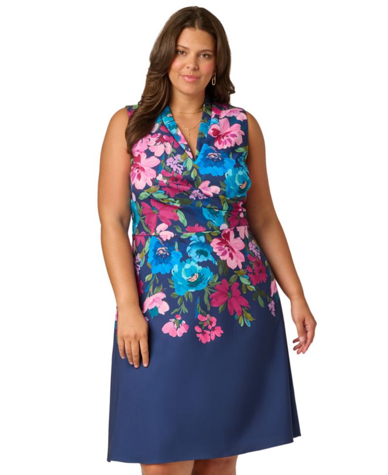 Plus Size Printed V-Neck Sleeveless Midi Dress