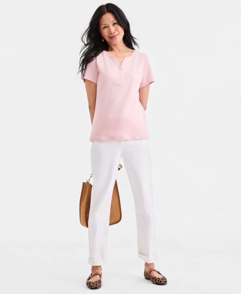 Women's Short-Sleeve Cotton Henley Top