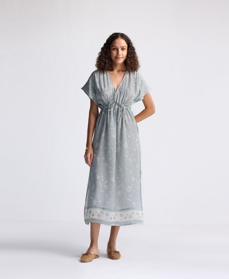 Women's Gathered Maxi Dress with Side Slits in Mosaic