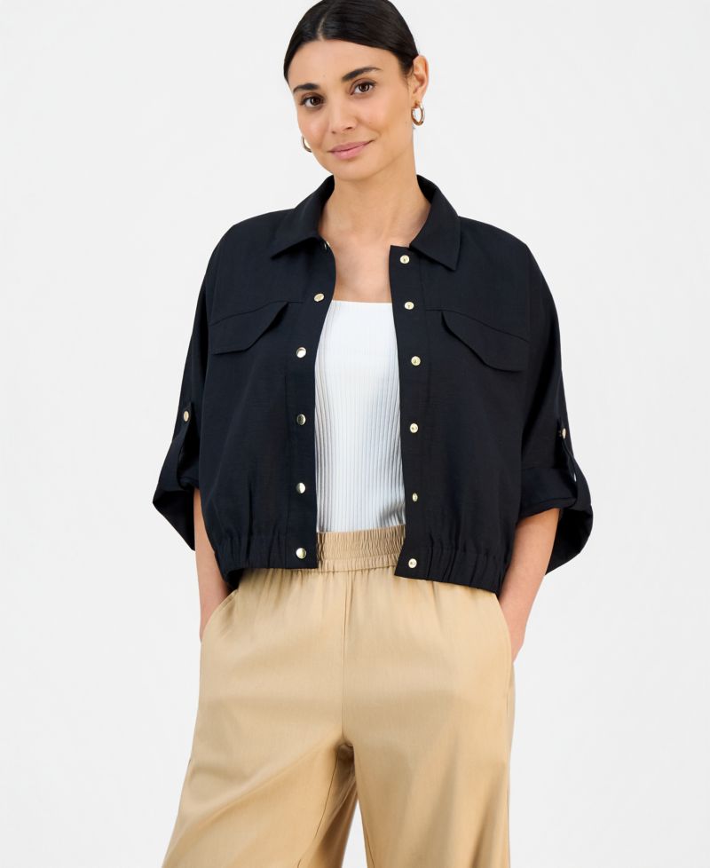 Petite Linen Short-Sleeve Shirt Jacket