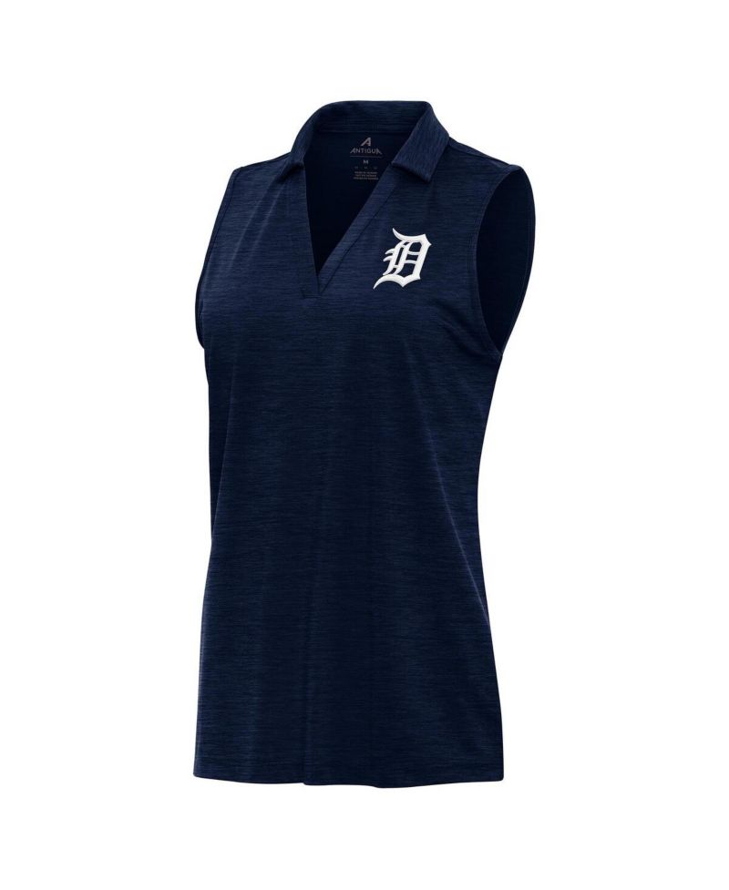 Women's Heather Navy Detroit Tigers Layout Sleeveless Polo Shirt