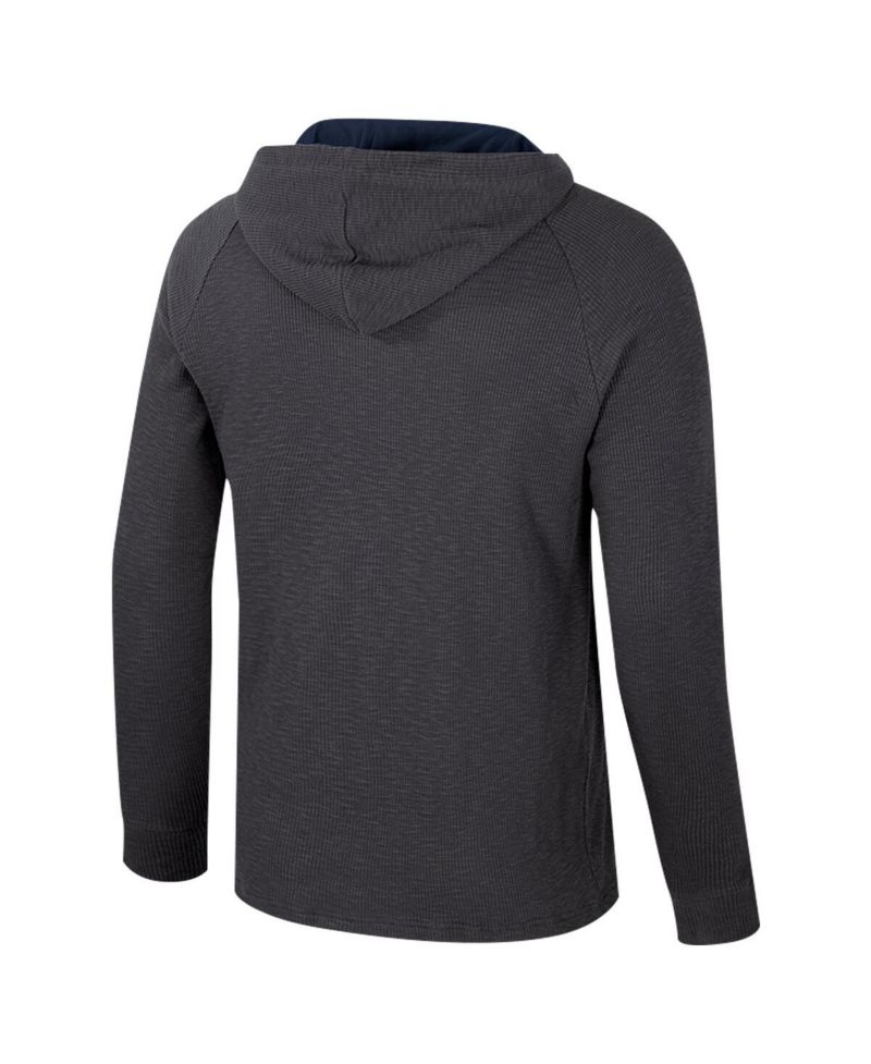 Men's Charcoal Michigan Wolverines Dujour Raglan Long Sleeve Henley Hoodie T-Shirt