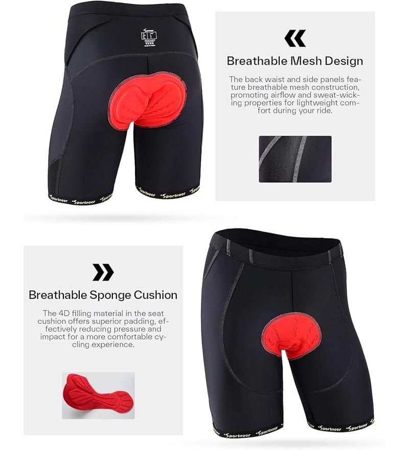 Padded Bike Shorts for Men – Large, 4D Padding, Breathable and Absorbent, Mens Bicycle Cycling Biking Clothing Shorts