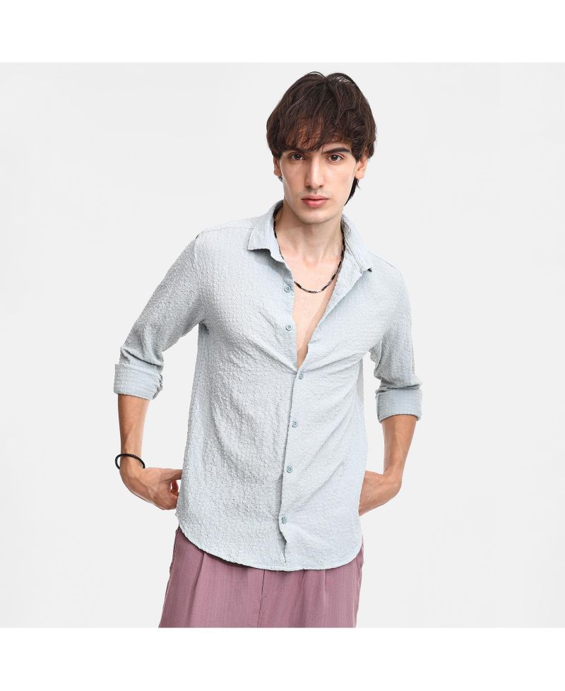 Men's Icy Blue Cubic-Seersucker Shirt