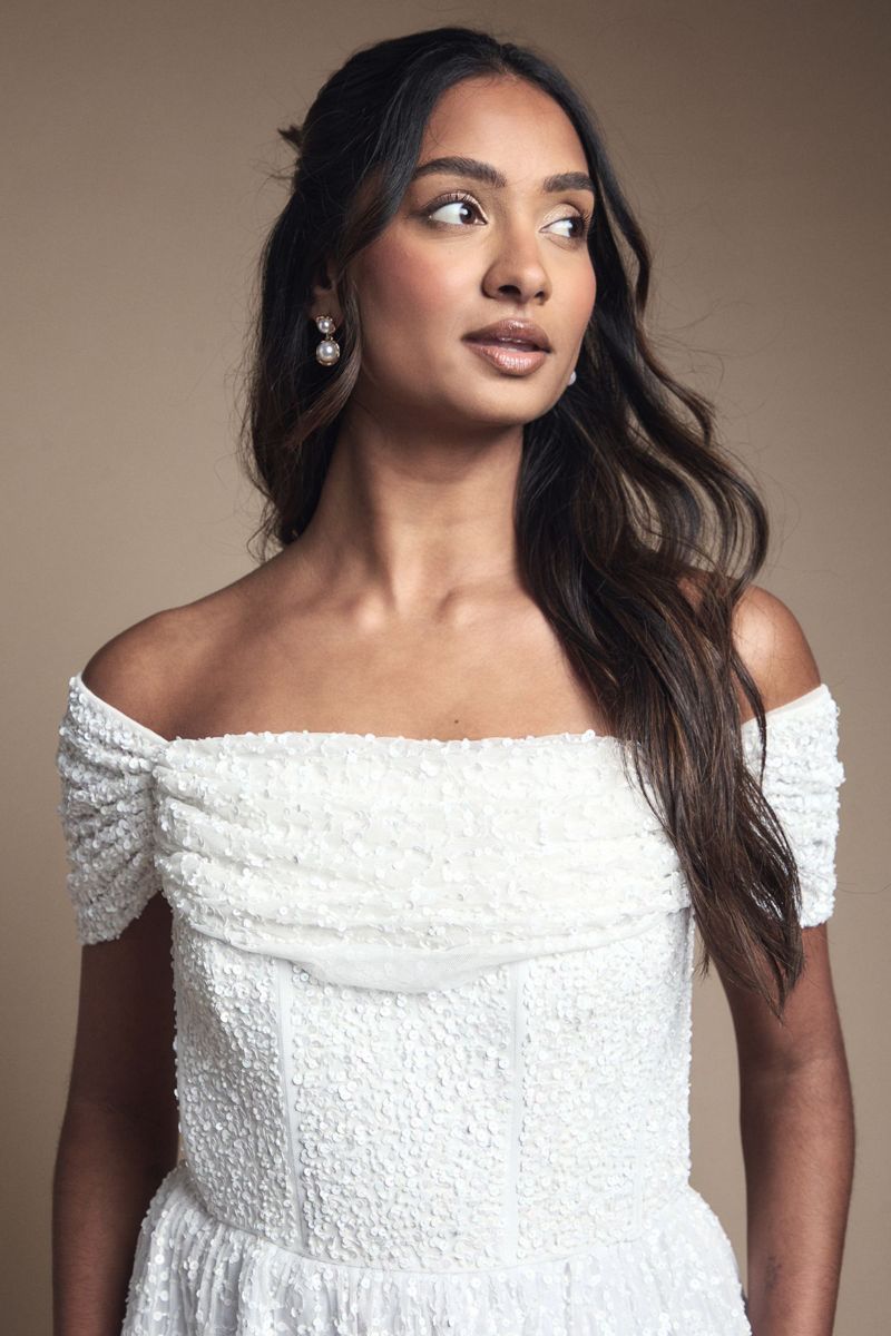 Women's Bardot Embellished Bridal Mini Dress