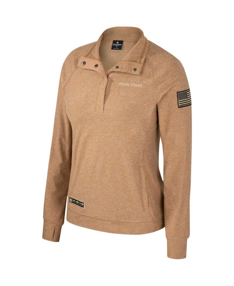 Women's Tan Penn State Nittany Lions OHT Military Appreciation Sand Tatum Quarter-Snap Raglan Jacket