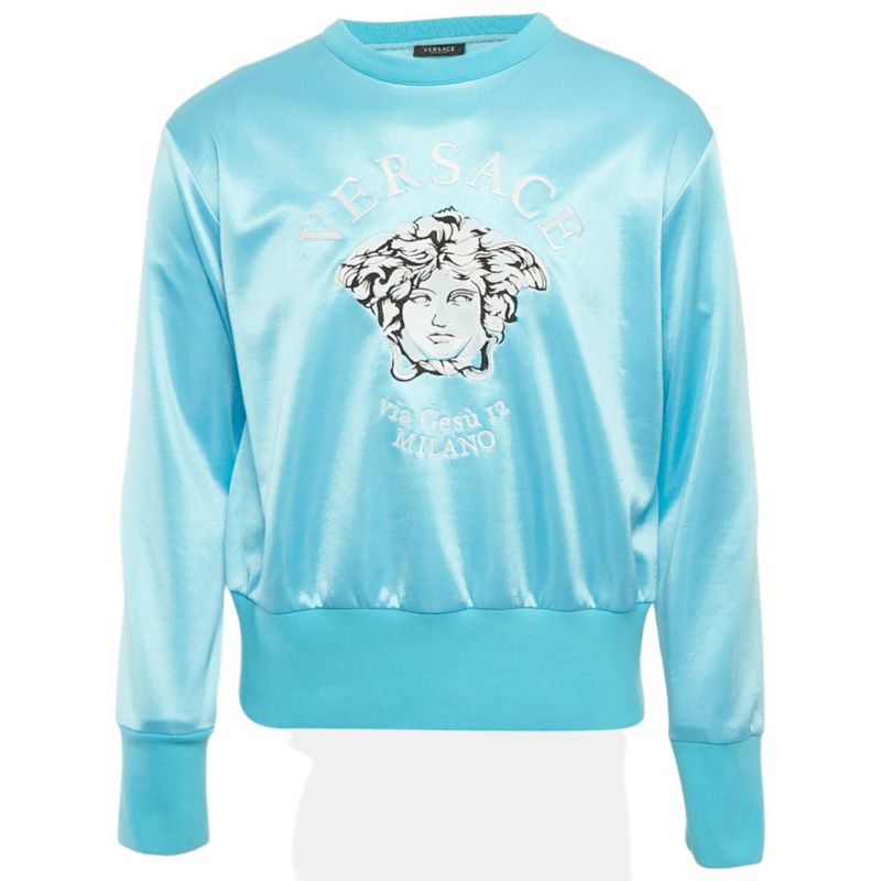 Men's Blue Logo Embroidered Jersey Sweatshirt