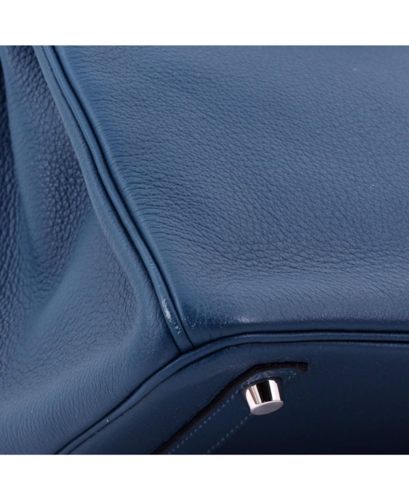 Pre-Owned Hermes Birkin 30 Handbag Blue Novillo with Palladium Hardware